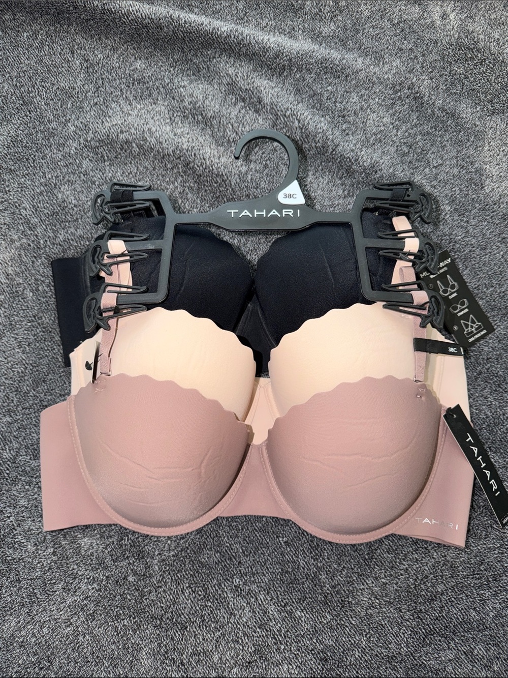 Tahari 3-Pack Scallop Edge T-Shirt Bras - Black, Nude, Rose